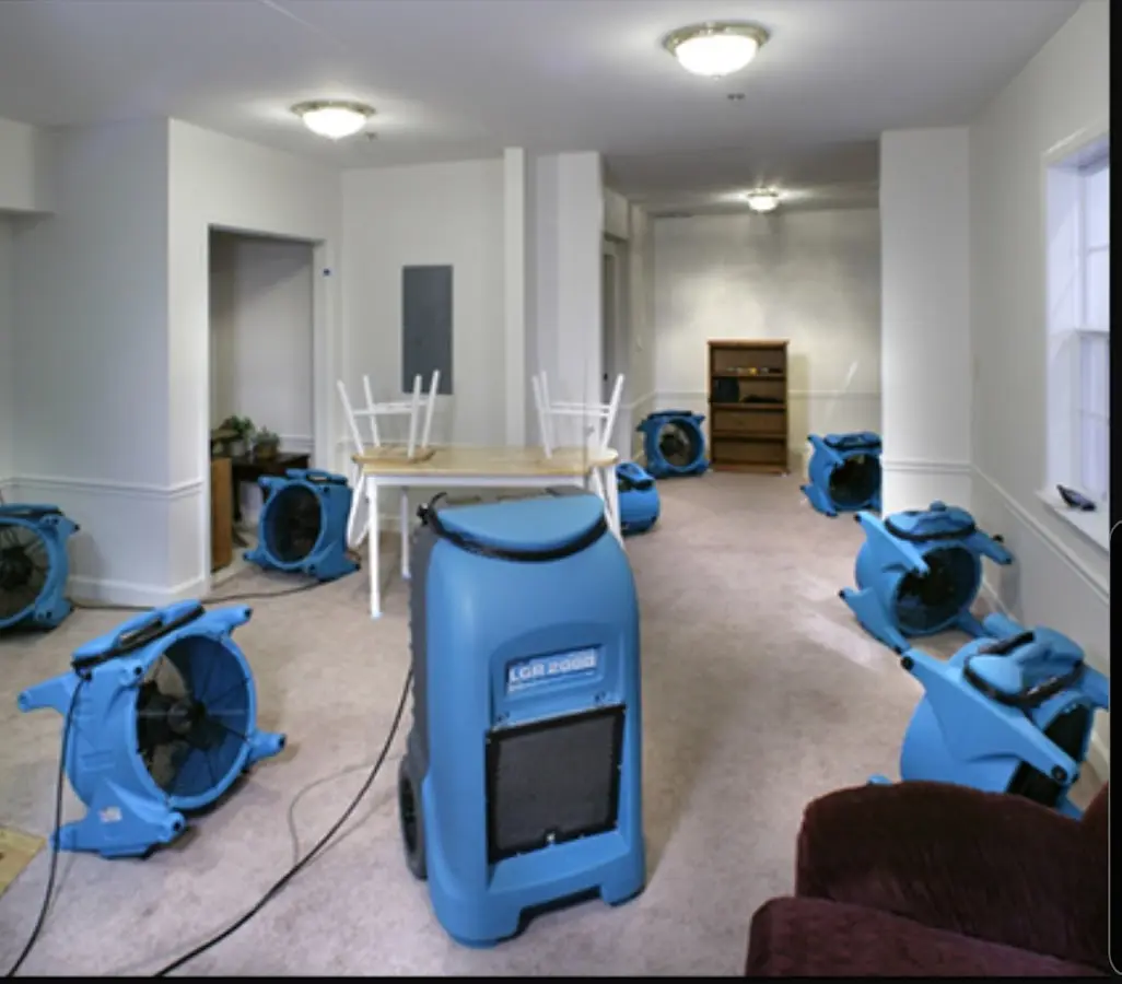 Air movers and dehumidifier setup for Water Extraction & Removal in Hugo